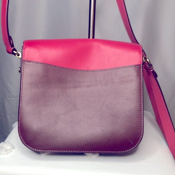 COACH pink and brown HUTTON saddle bag in color block brass. - Picture 3 of 15